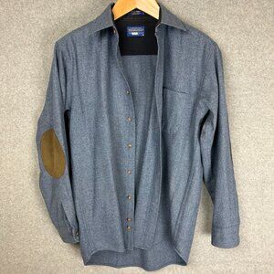 Pendleton Trail Shirt Men's M Blue Wool Elbow Patch Outdoor Heritage Cabincore